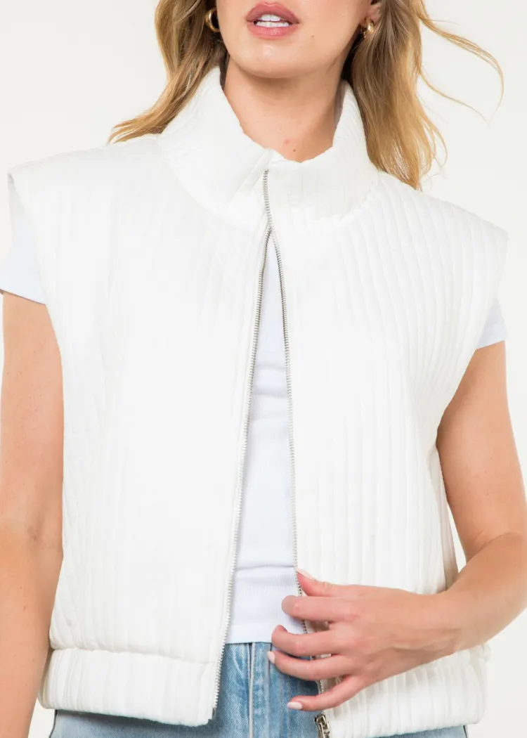 THML Miranda Striped Zip Up Vest- White