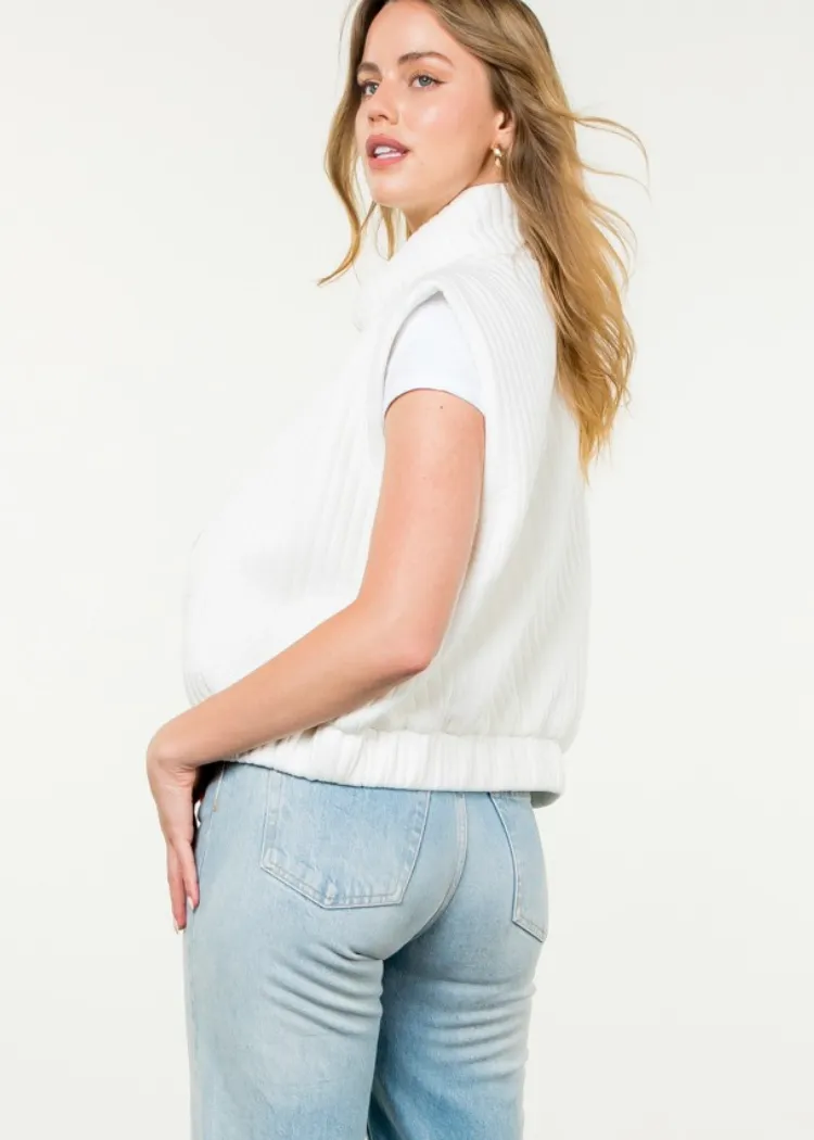 THML Miranda Striped Zip Up Vest- White