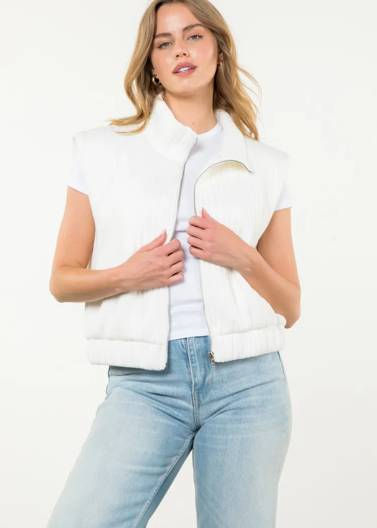 THML Miranda Striped Zip Up Vest- White