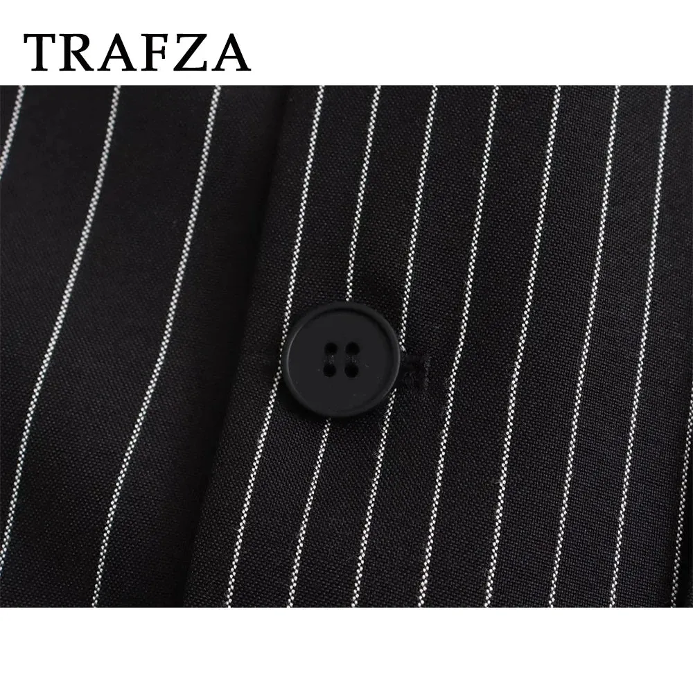 TRAFZA 2024 Spring Summer Office Lady Blazers Fashion Chic Casual Solid Single Breasted Elegant Oversized Shrug Women Blazers