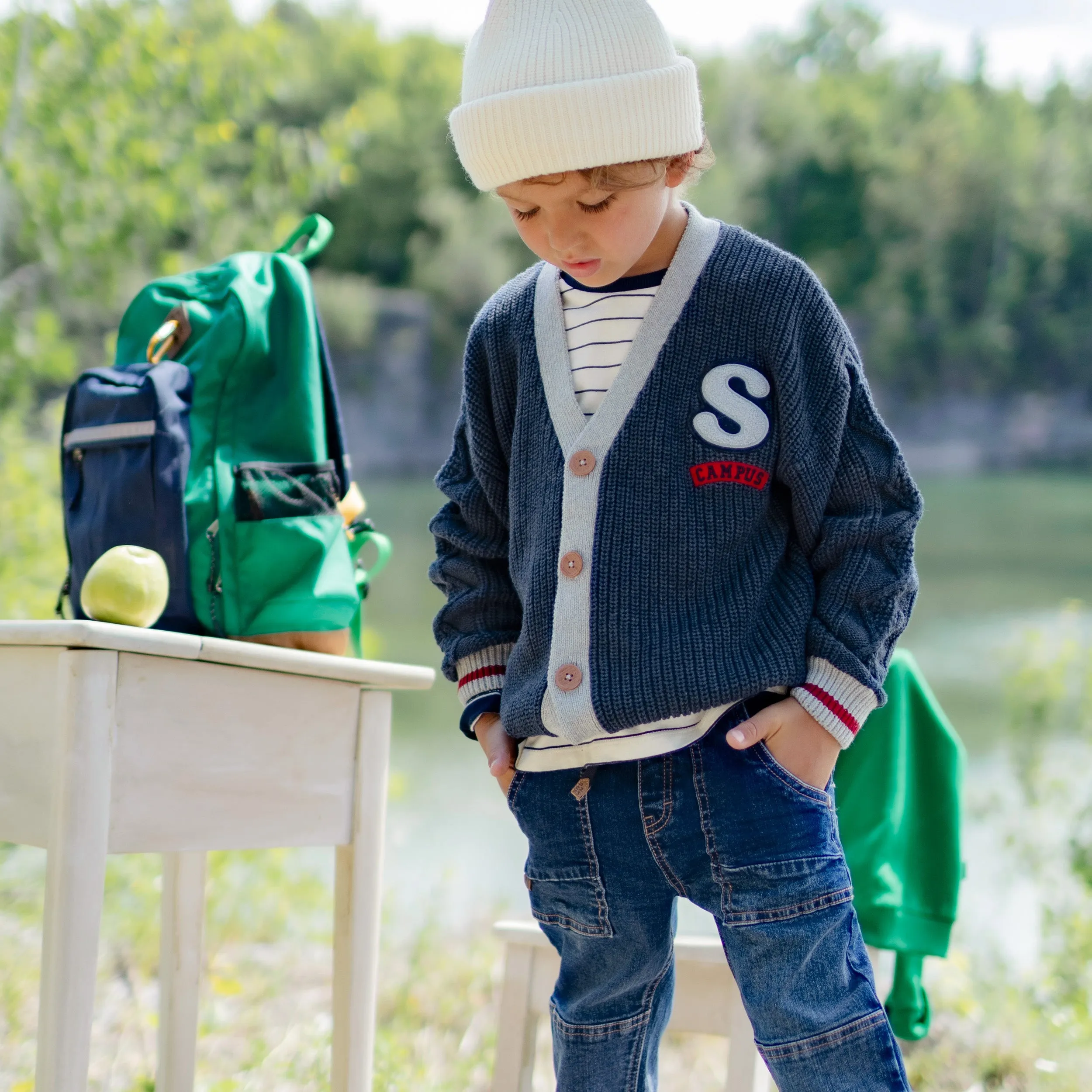 Tuque en tricot crème, enfant || Cream knit toque, child