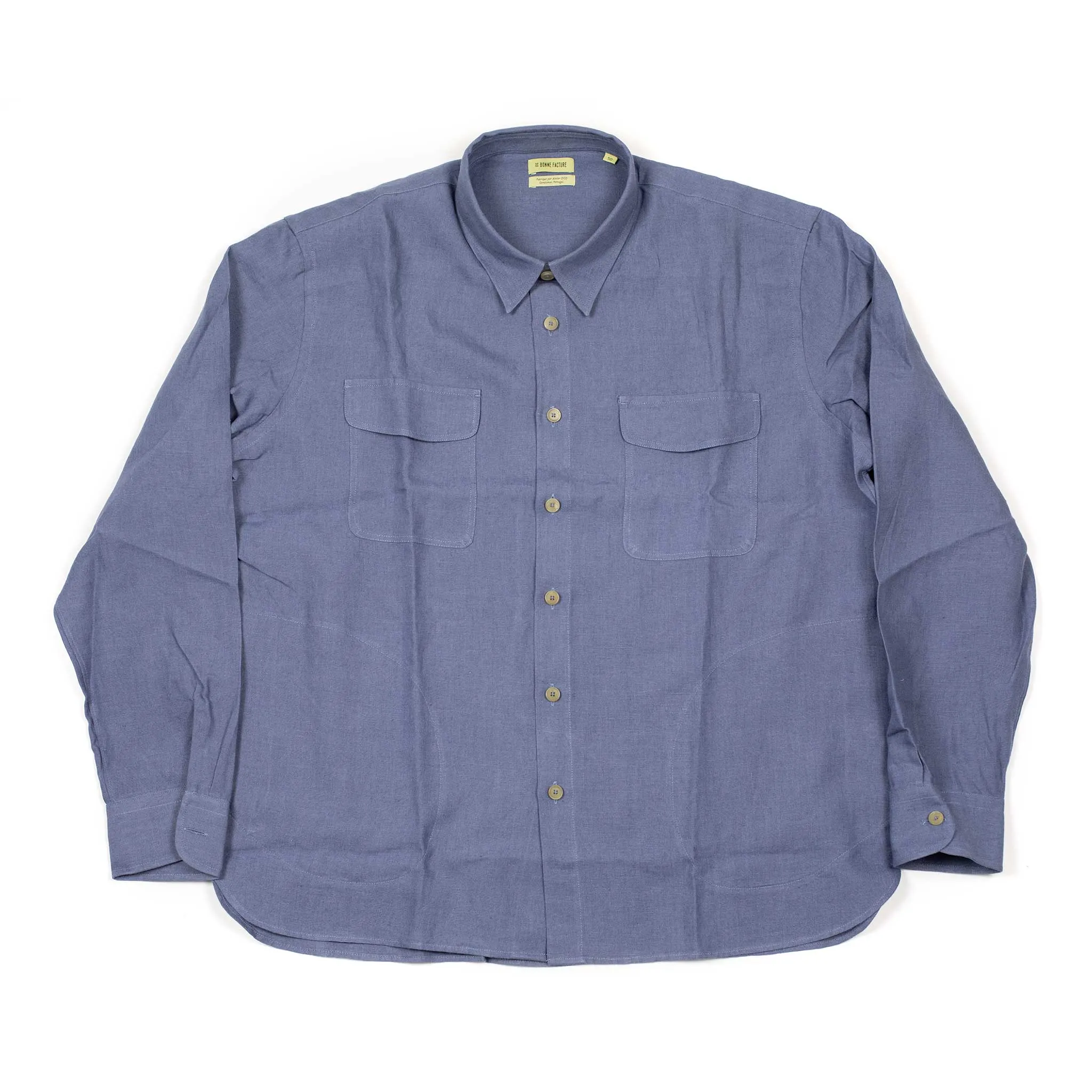 Two pocket overshirt in faded blue Belgian linen