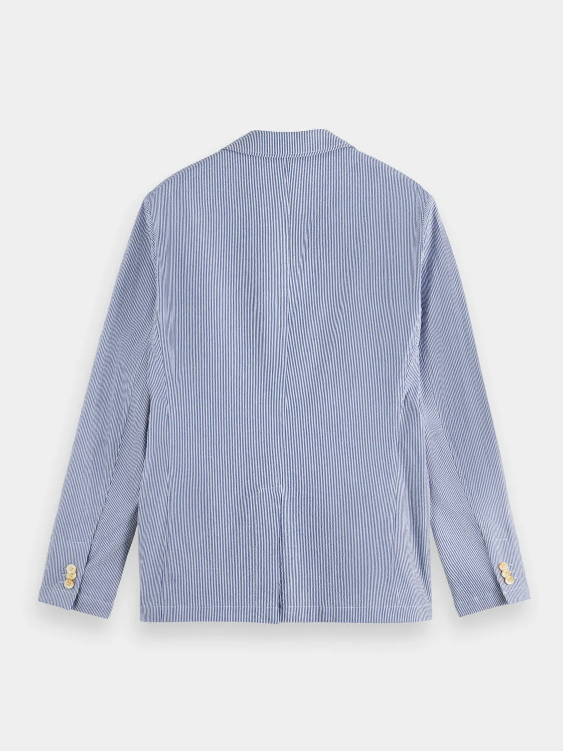 Unconstructed striped seersucker blazer