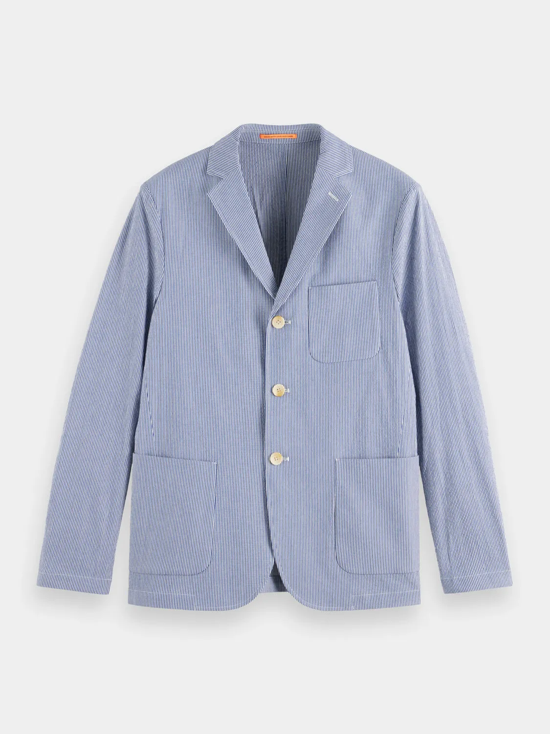 Unconstructed striped seersucker blazer