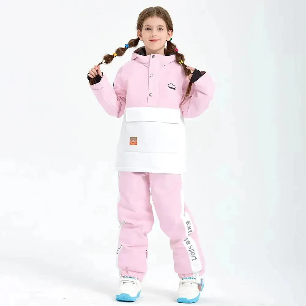 Unisex Color Blocked Button-up Snowsuits 2 Pieces Winter Coat & Pants