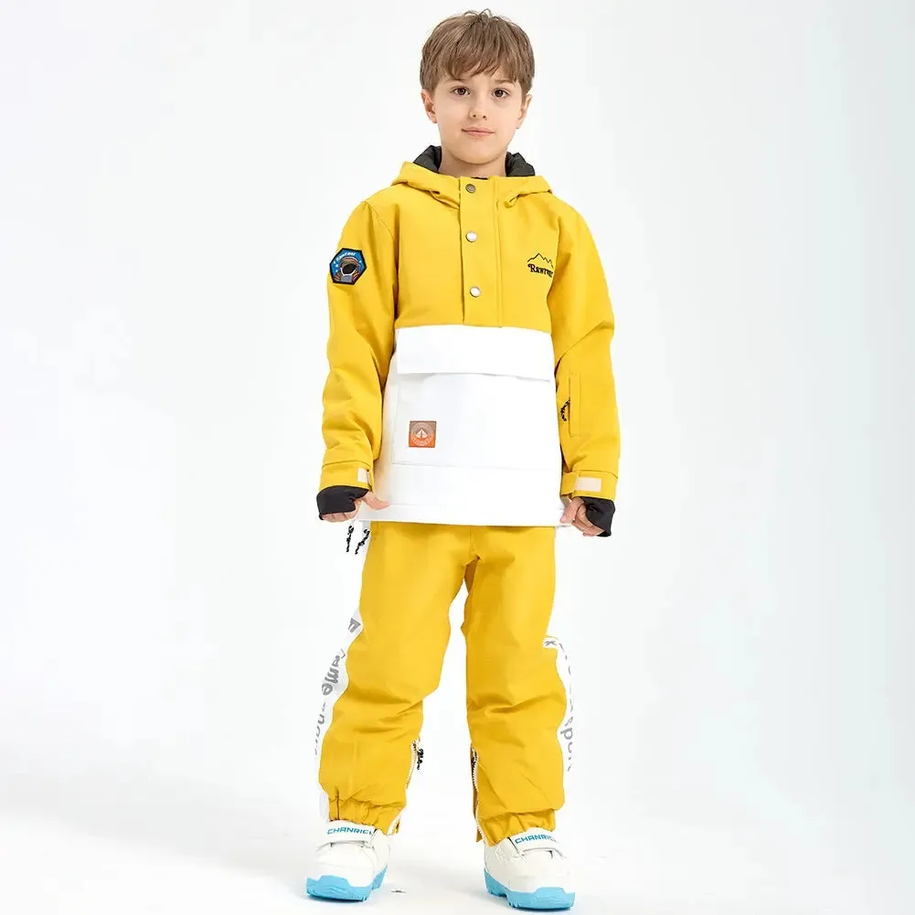 Unisex Color Blocked Button-up Snowsuits 2 Pieces Winter Coat & Pants