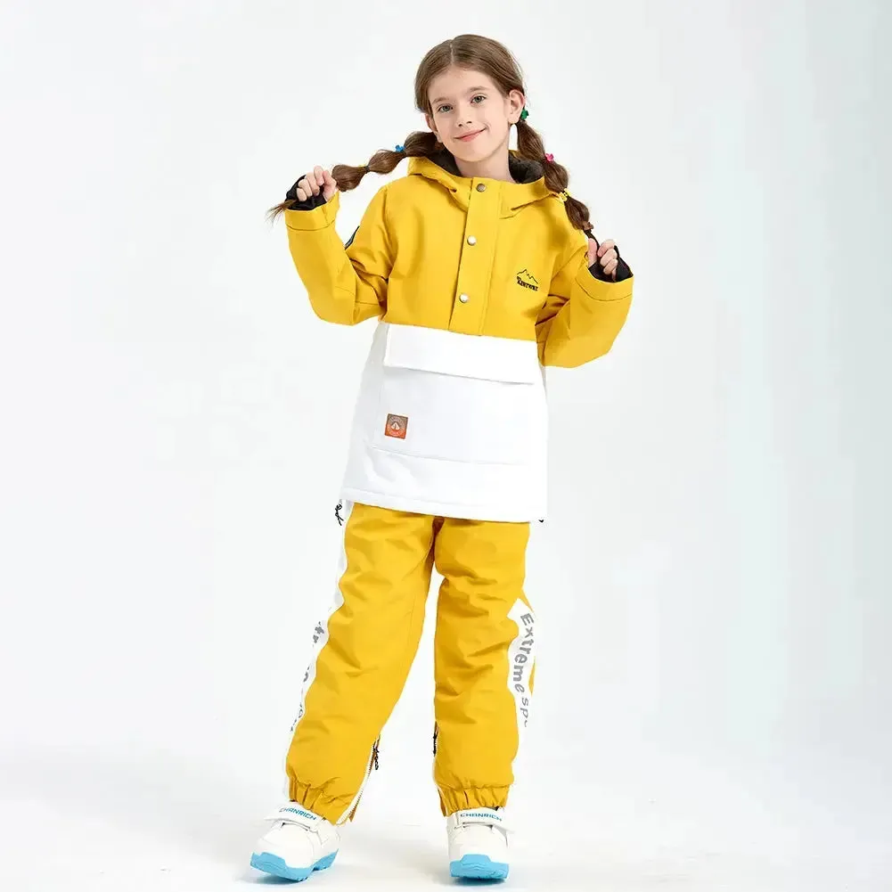 Unisex Color Blocked Button-up Snowsuits 2 Pieces Winter Coat & Pants