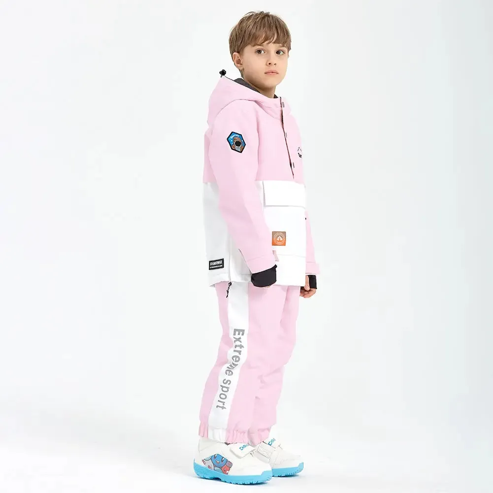 Unisex Color Blocked Button-up Snowsuits 2 Pieces Winter Coat & Pants