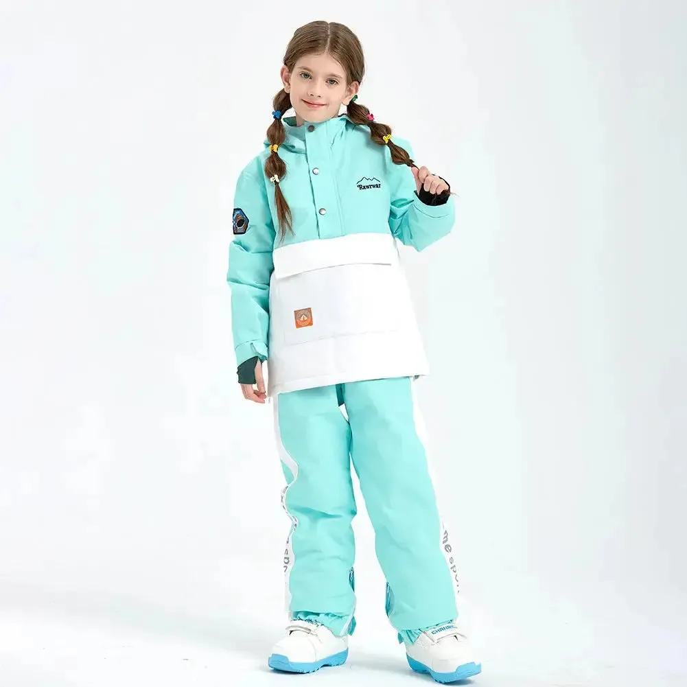 Unisex Color Blocked Button-up Snowsuits 2 Pieces Winter Coat & Pants