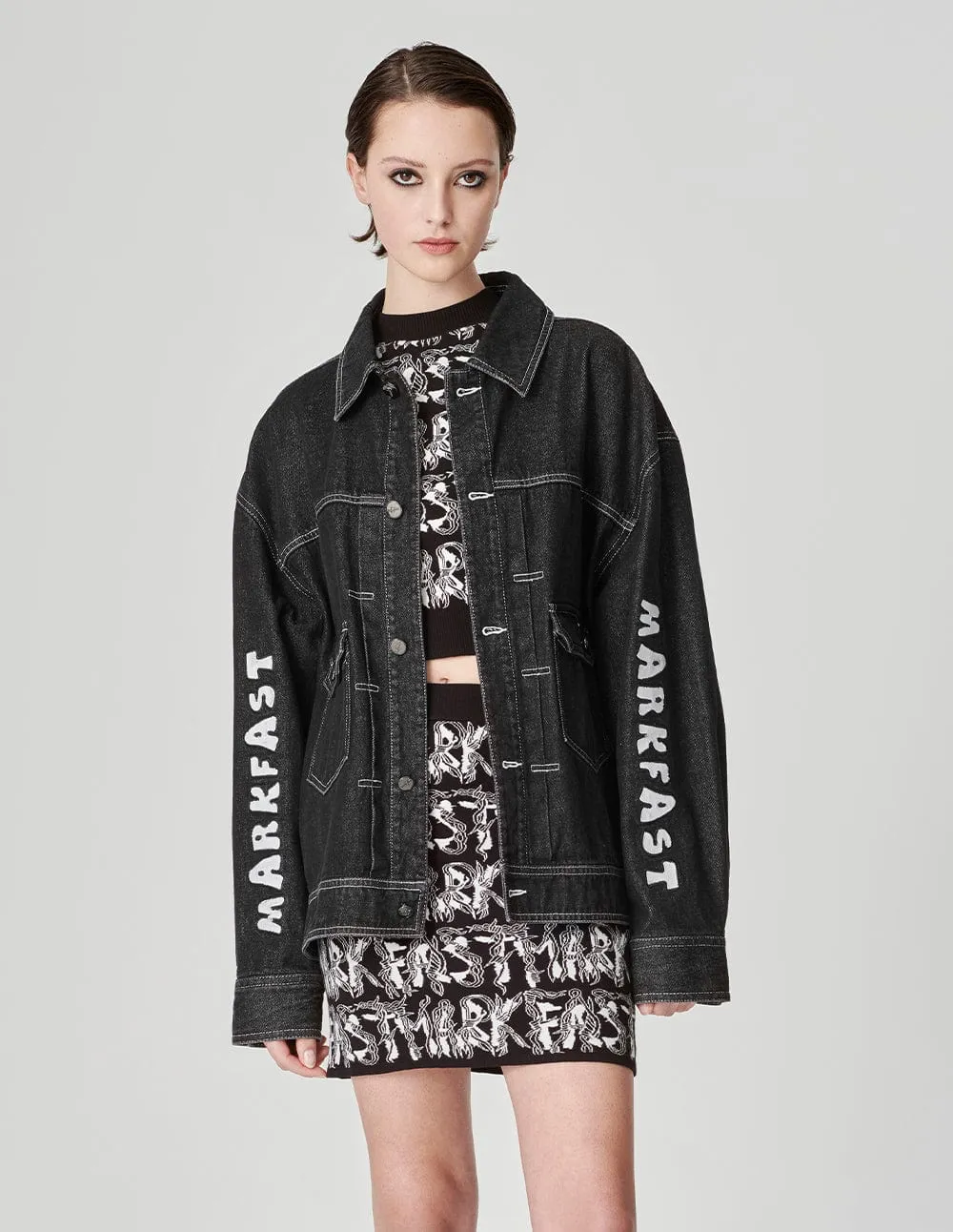 Unisex Embroidered Printed Washed Denim Jacket