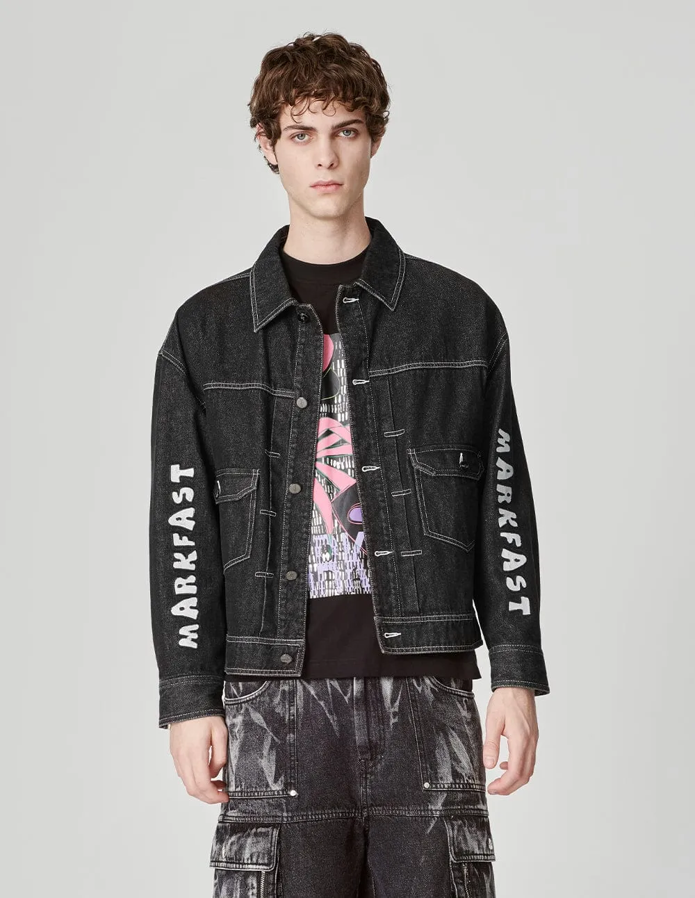 Unisex Embroidered Printed Washed Denim Jacket