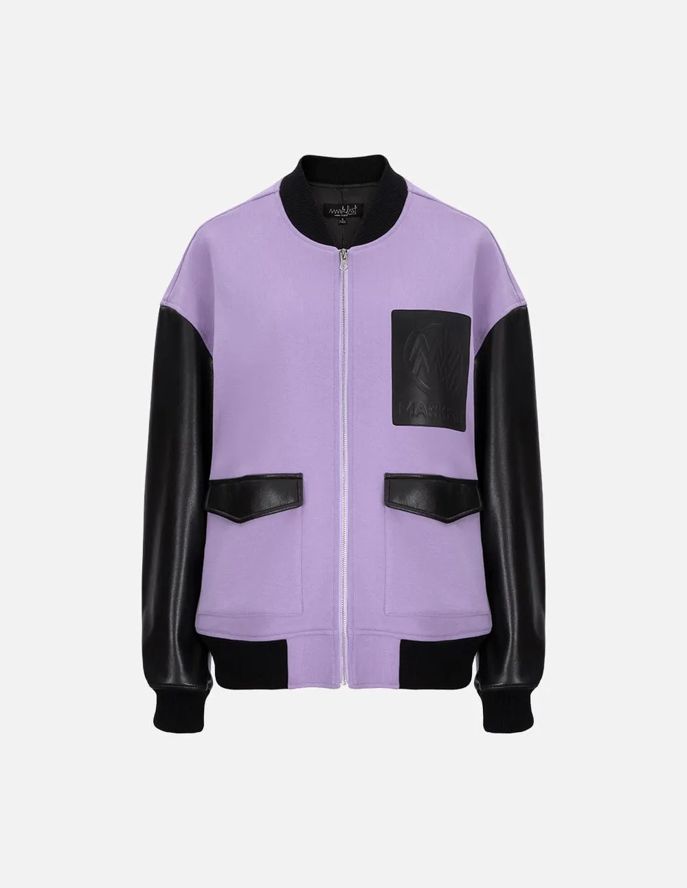 Unisex Purple Cotton And Leather Jacket