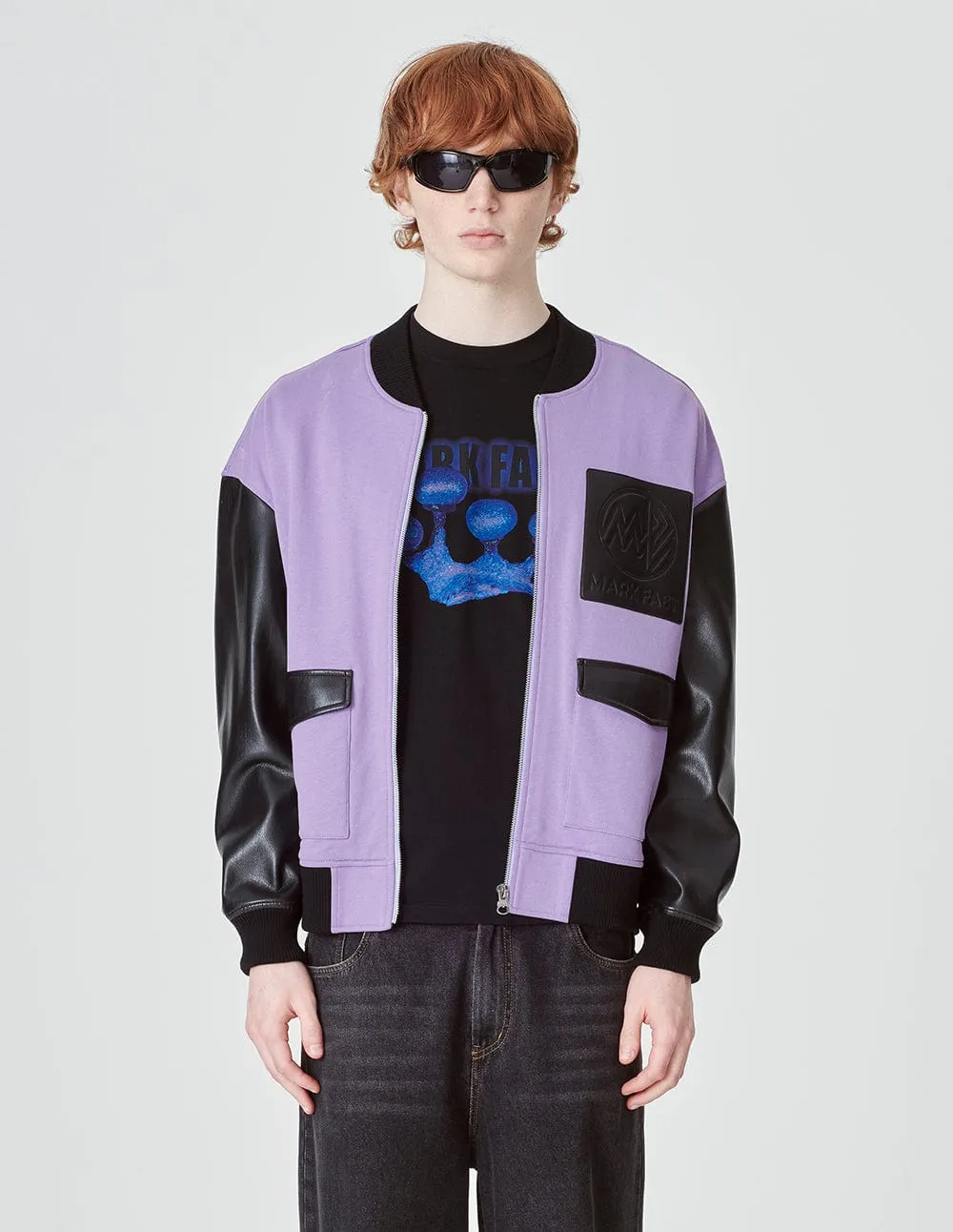 Unisex Purple Cotton And Leather Jacket