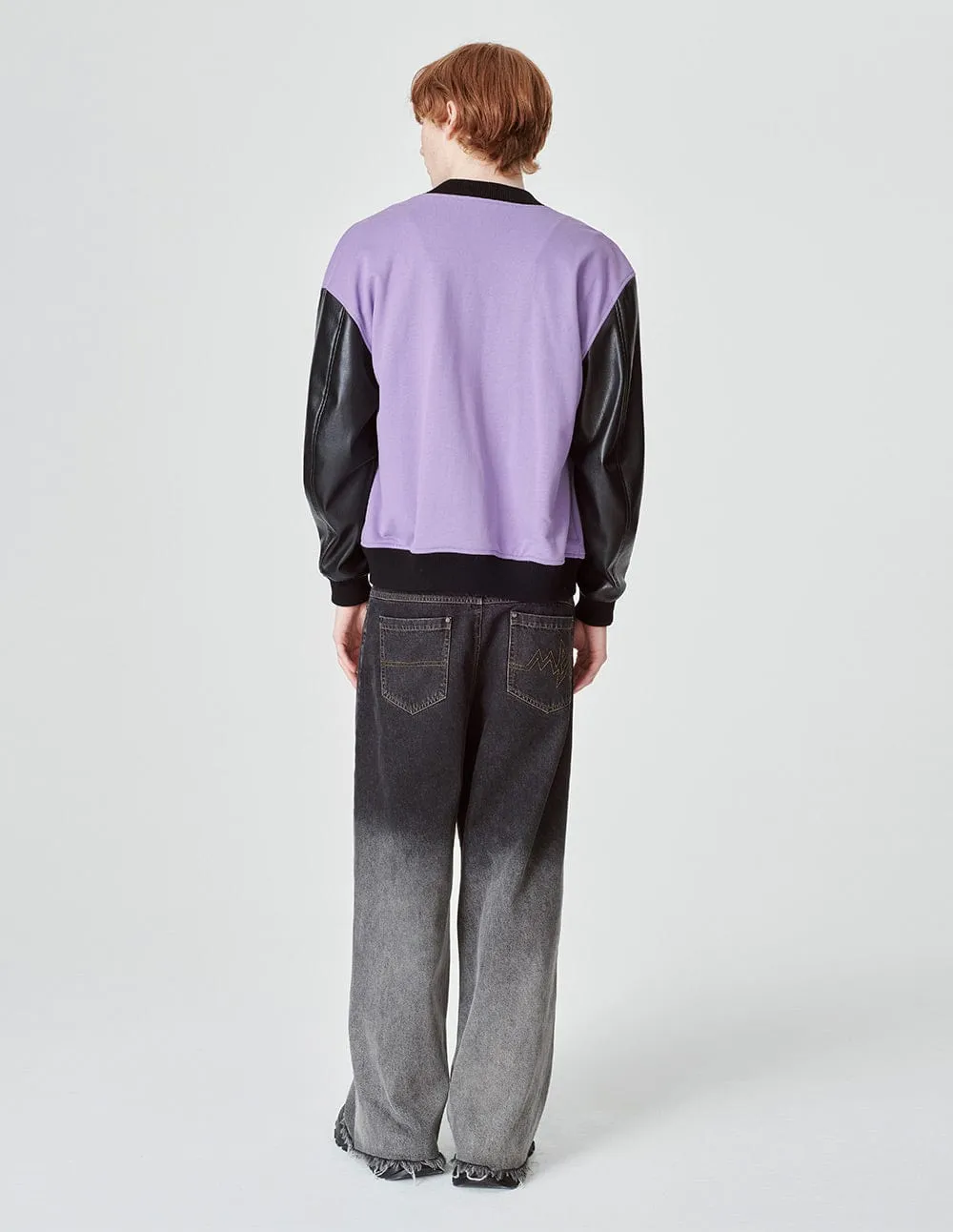 Unisex Purple Cotton And Leather Jacket