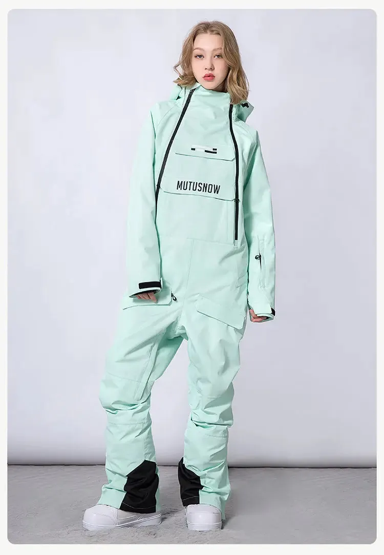 Unisex Ski Onesie Overalls Winter Hooded One-piece Snow Jumpsuits 