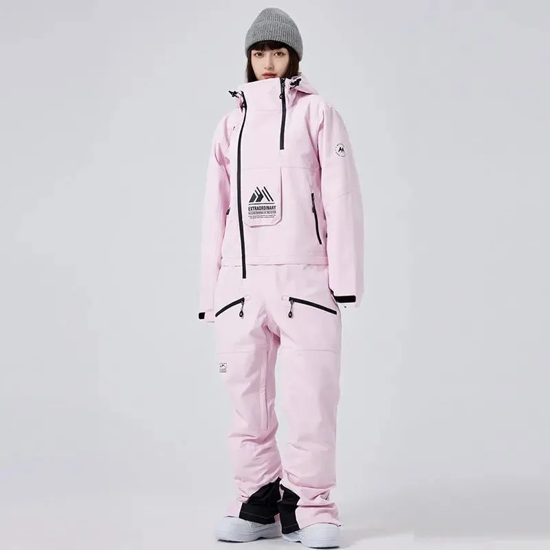 Unisex Ski Onesie Overalls Winter Hooded One-piece Snow Jumpsuits 