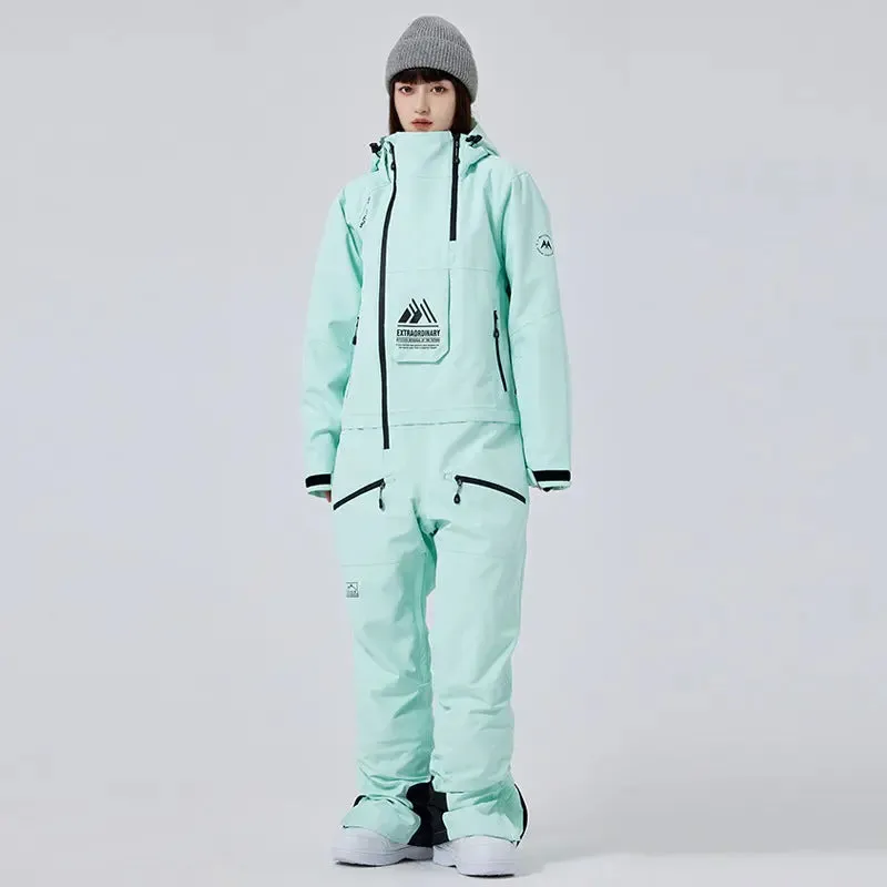 Unisex Ski Onesie Overalls Winter Hooded One-piece Snow Jumpsuits 