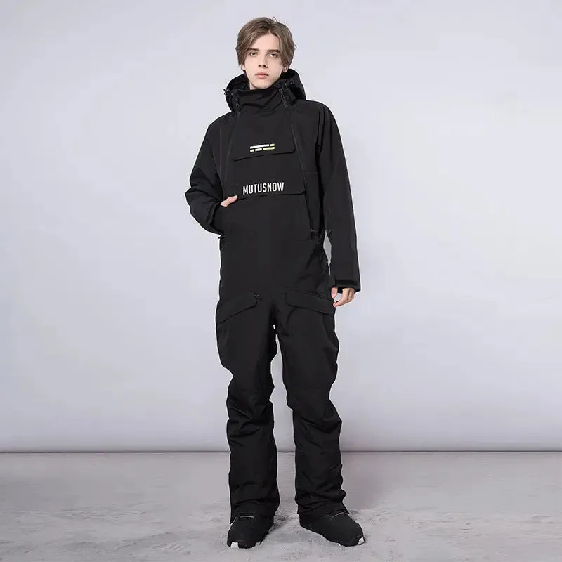 Unisex Ski Onesie Overalls Winter Hooded One-piece Snow Jumpsuits 
