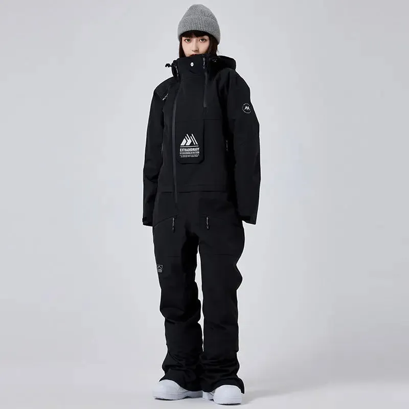 Unisex Ski Onesie Overalls Winter Hooded One-piece Snow Jumpsuits 