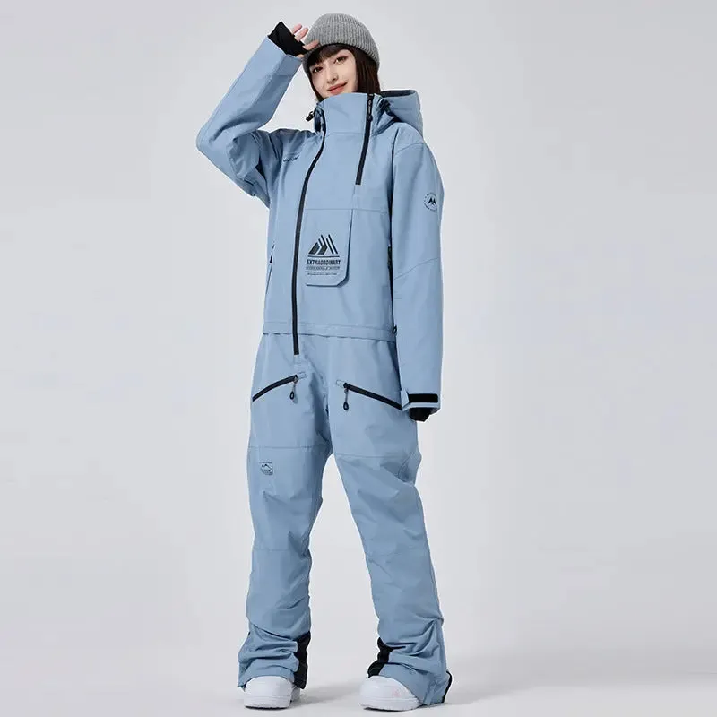 Unisex Ski Onesie Overalls Winter Hooded One-piece Snow Jumpsuits 
