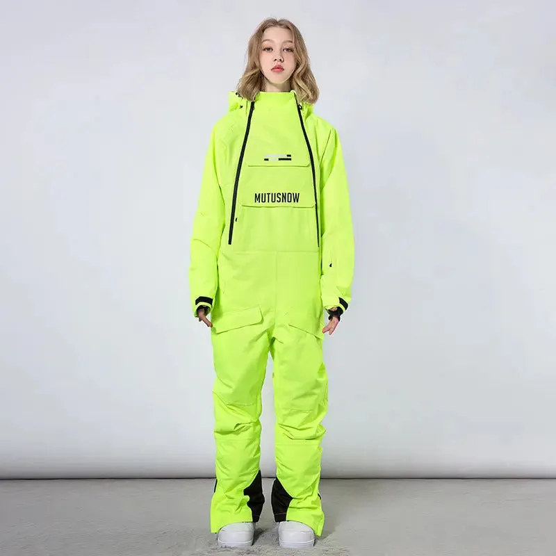 Unisex Ski Onesie Overalls Winter Hooded One-piece Snow Jumpsuits 