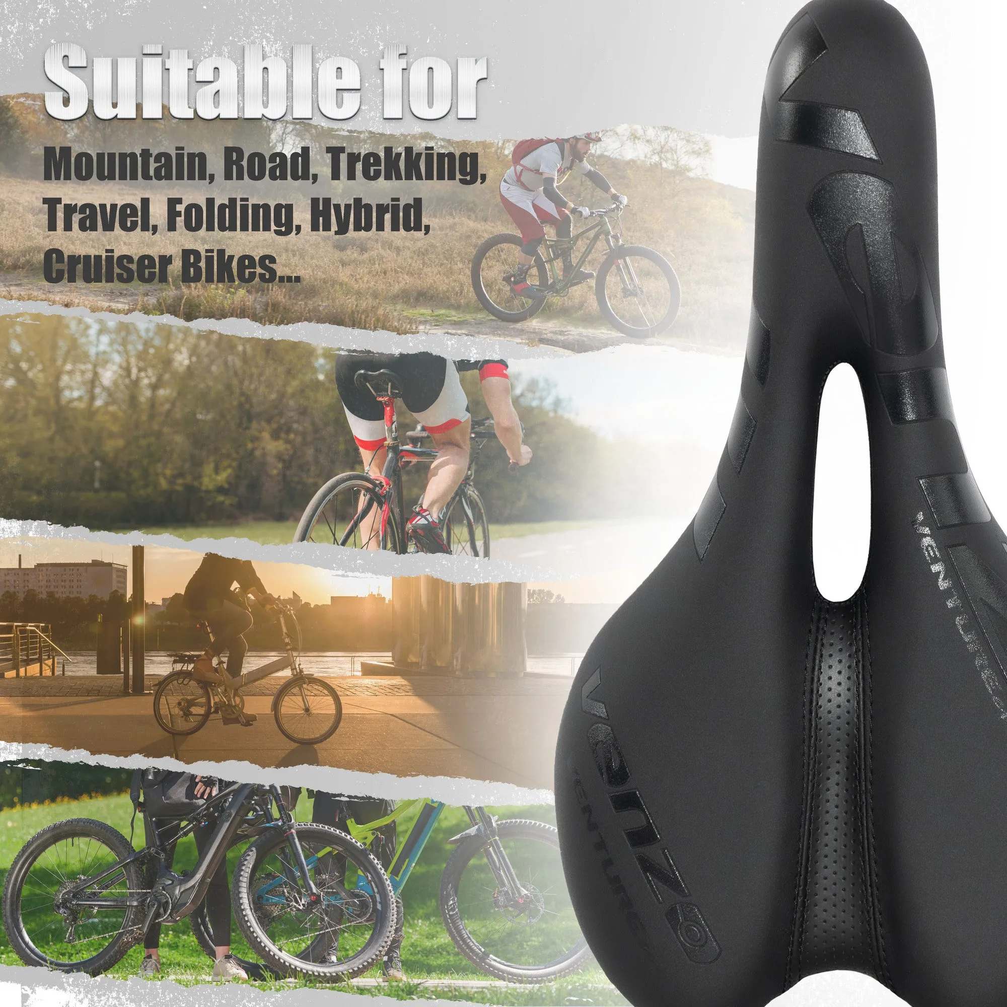 Venzo Comfortable Bike Saddle with Hidden AirTag Mount - Anti-Theft Under-Seat Protection for MTB, Road, Exercise, Trekking, Folding, Hybrid & Cruiser Bicycles - Stylish Black XC Saddle