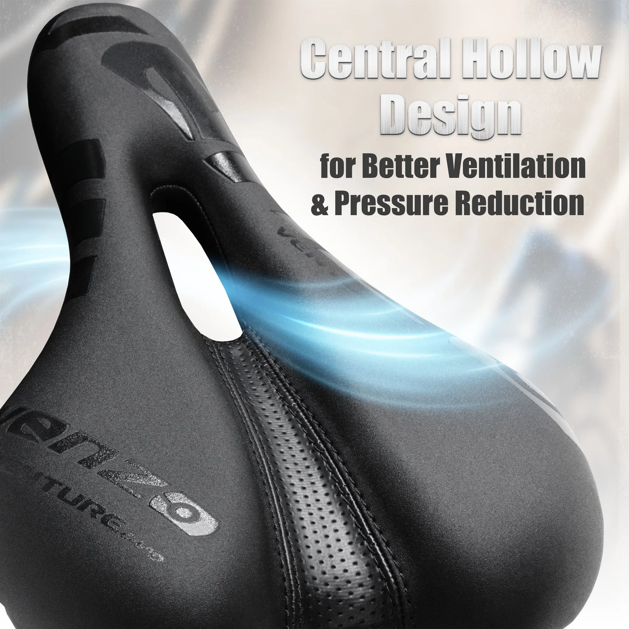 Venzo Comfortable Bike Saddle with Hidden AirTag Mount - Anti-Theft Under-Seat Protection for MTB, Road, Exercise, Trekking, Folding, Hybrid & Cruiser Bicycles - Stylish Black XC Saddle