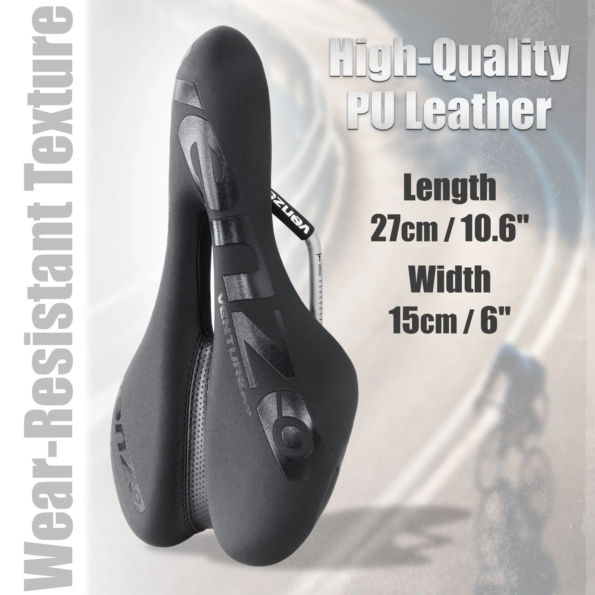Venzo Comfortable Bike Saddle with Hidden AirTag Mount - Anti-Theft Under-Seat Protection for MTB, Road, Exercise, Trekking, Folding, Hybrid & Cruiser Bicycles - Stylish Black XC Saddle