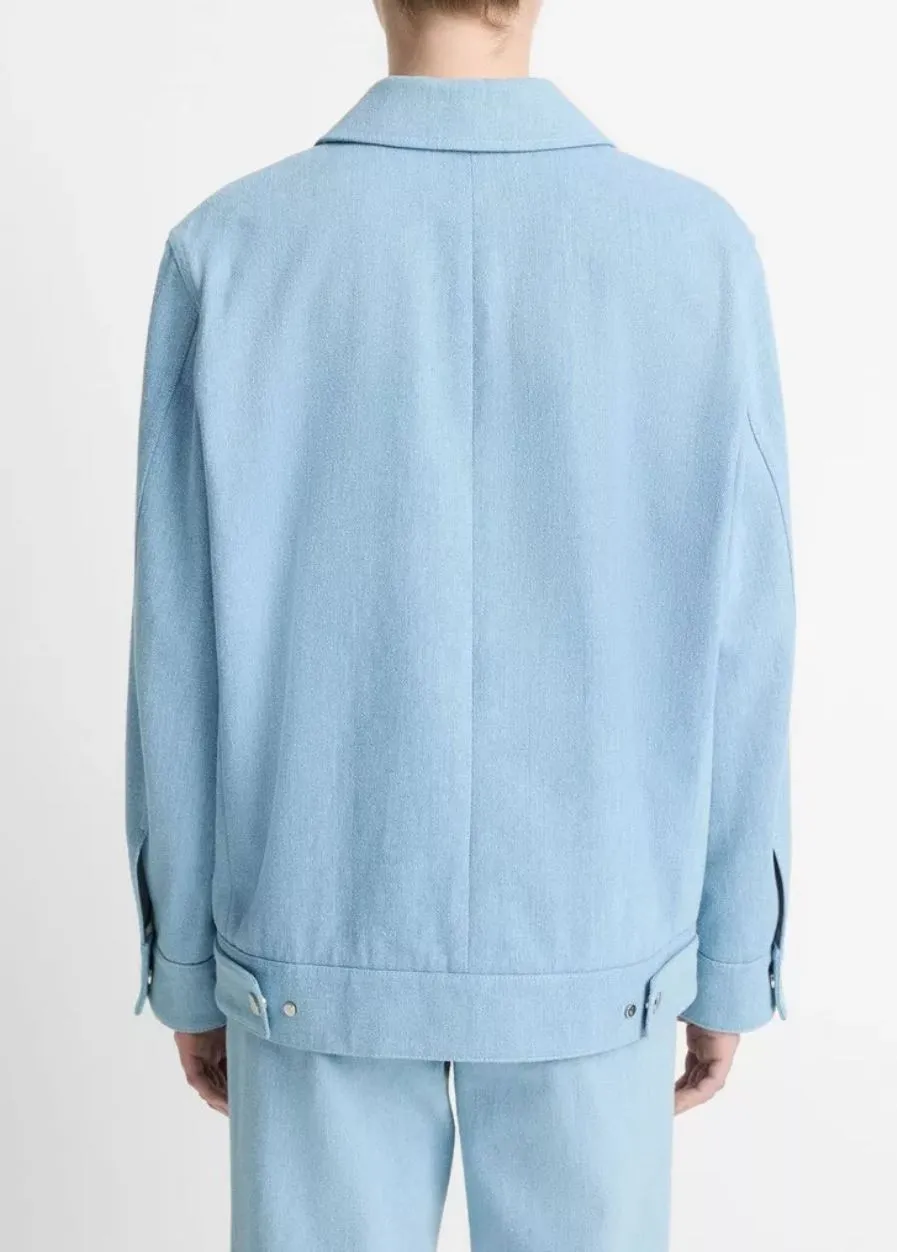Vince Zip Front Twill Jacket in Pale Indigo