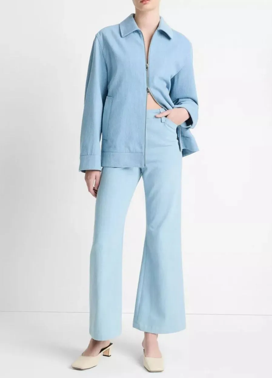 Vince Zip Front Twill Jacket in Pale Indigo
