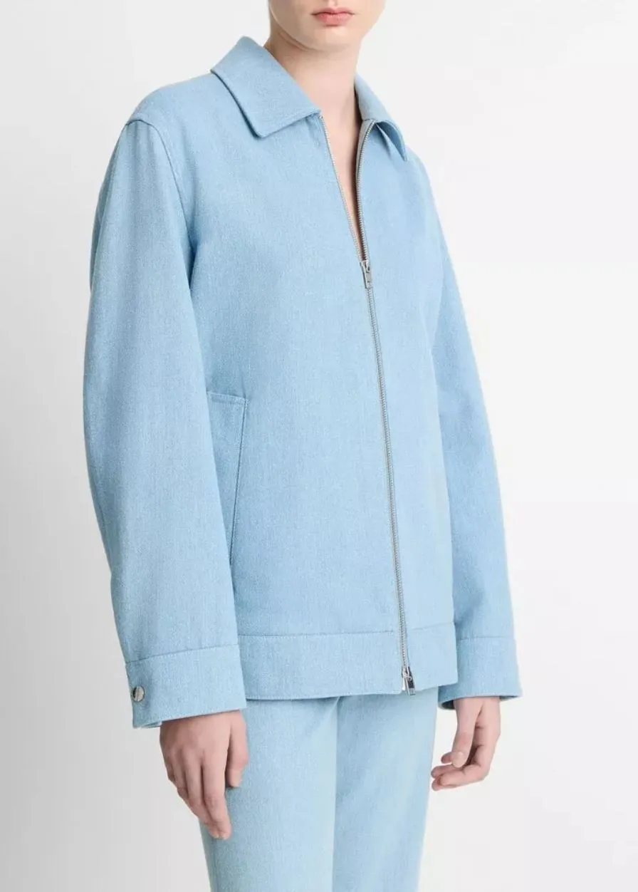 Vince Zip Front Twill Jacket in Pale Indigo