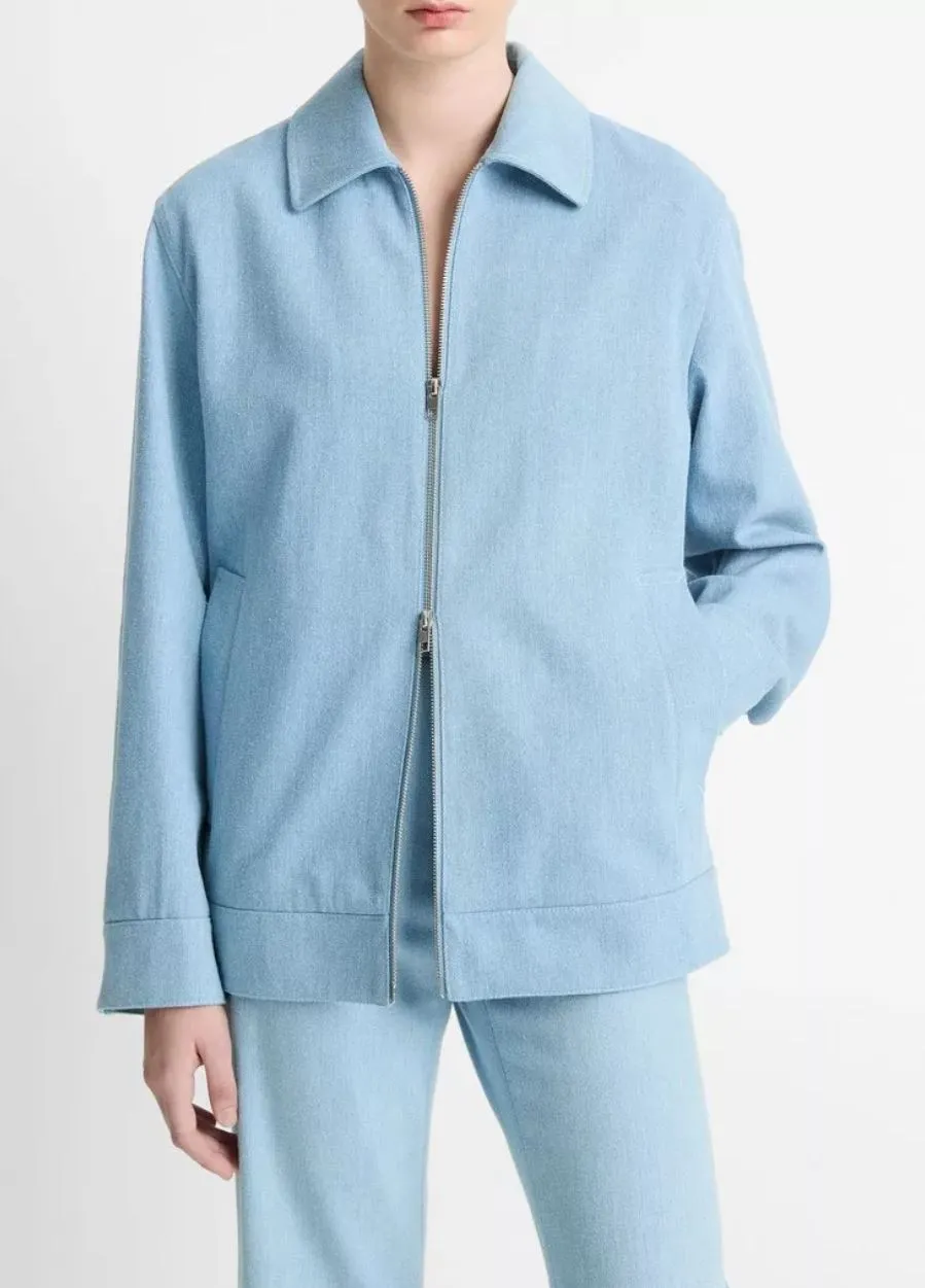 Vince Zip Front Twill Jacket in Pale Indigo