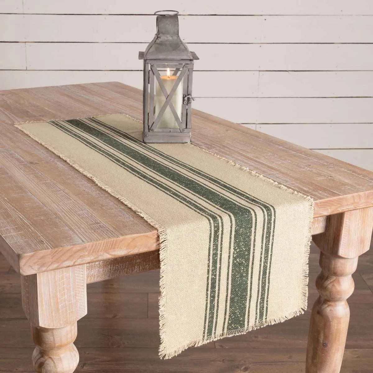 Vintage Burlap Stripe Green Runner 13x48 VHC Brands