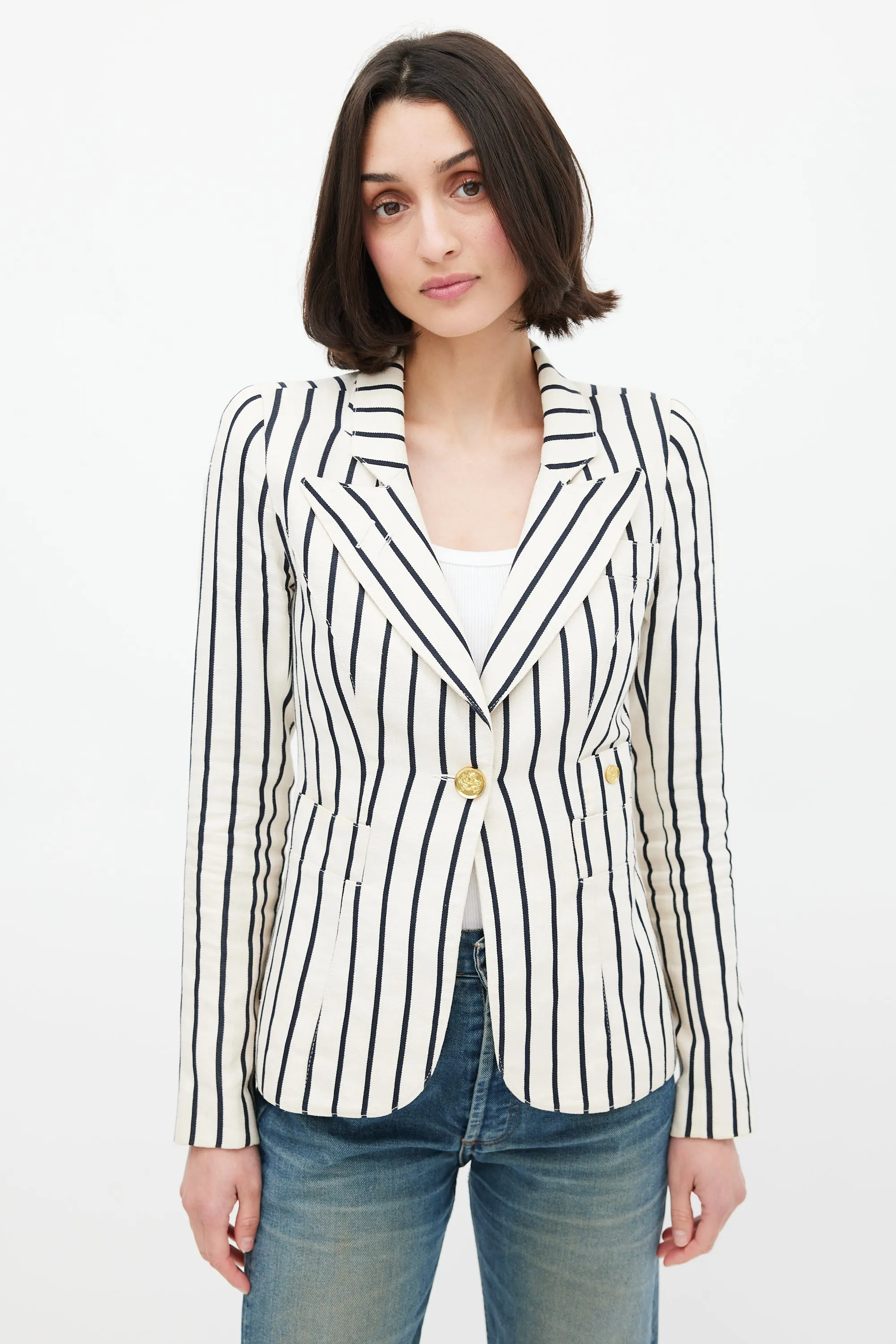 White & Black Striped Duchess Blazer