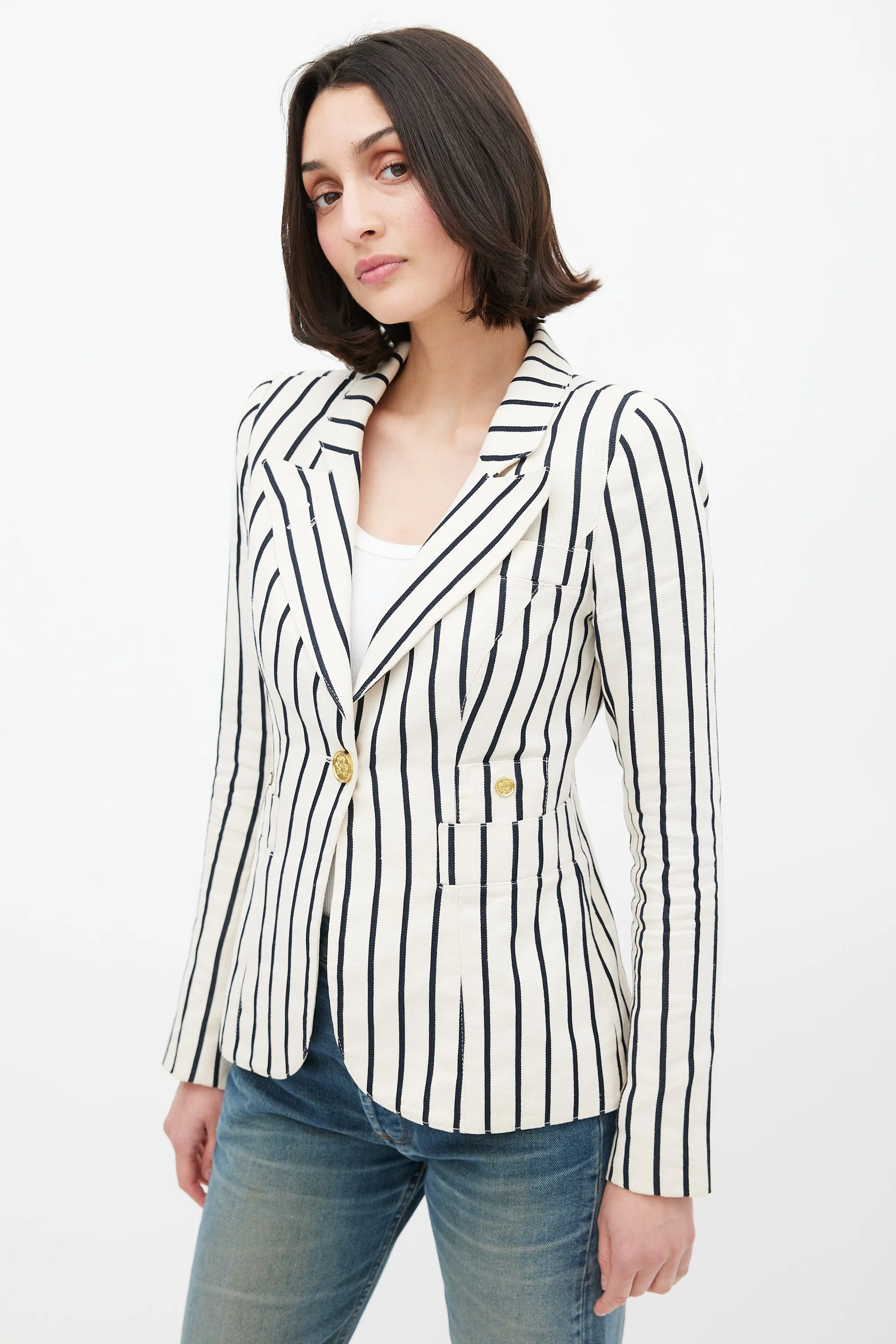 White & Black Striped Duchess Blazer
