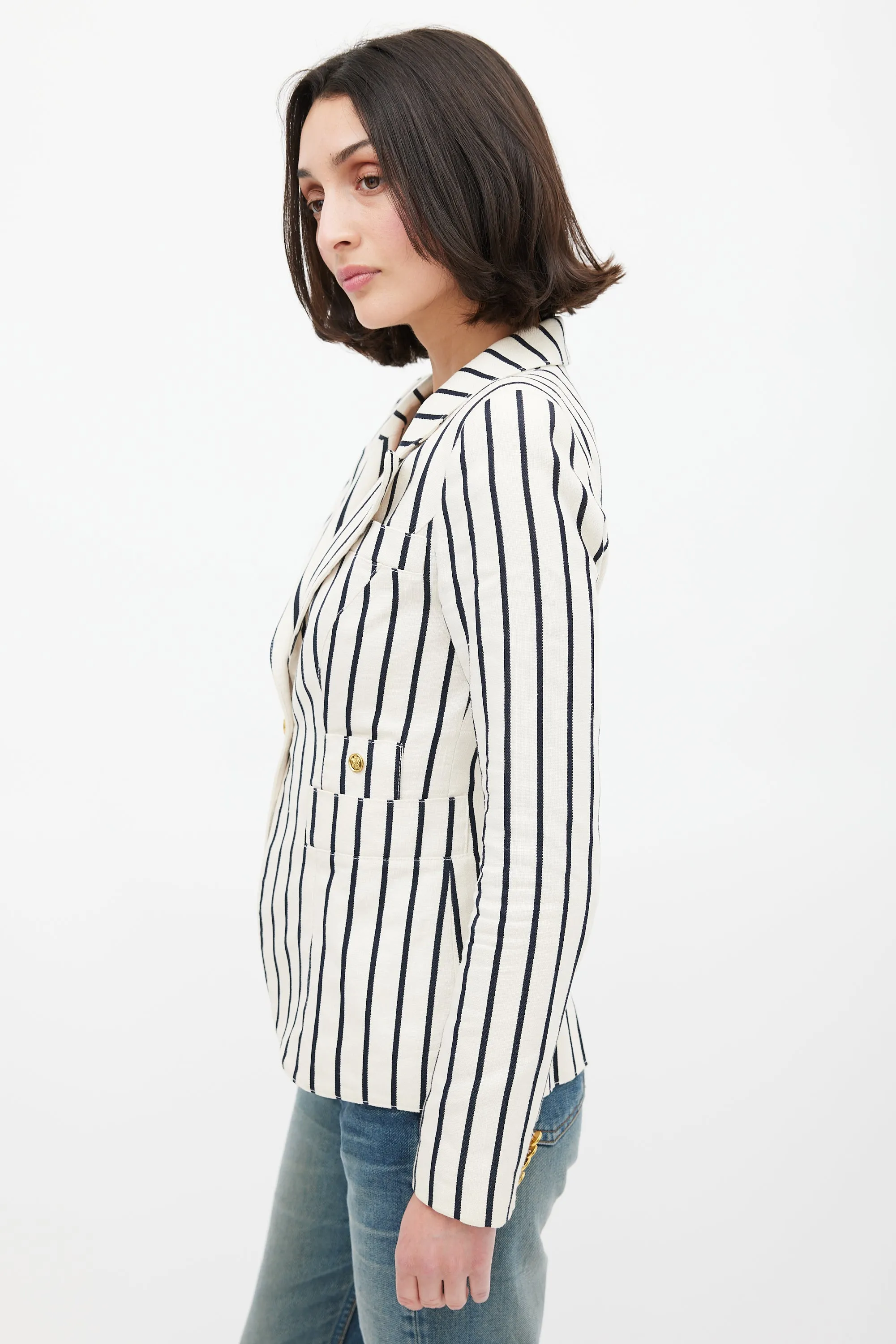 White & Black Striped Duchess Blazer