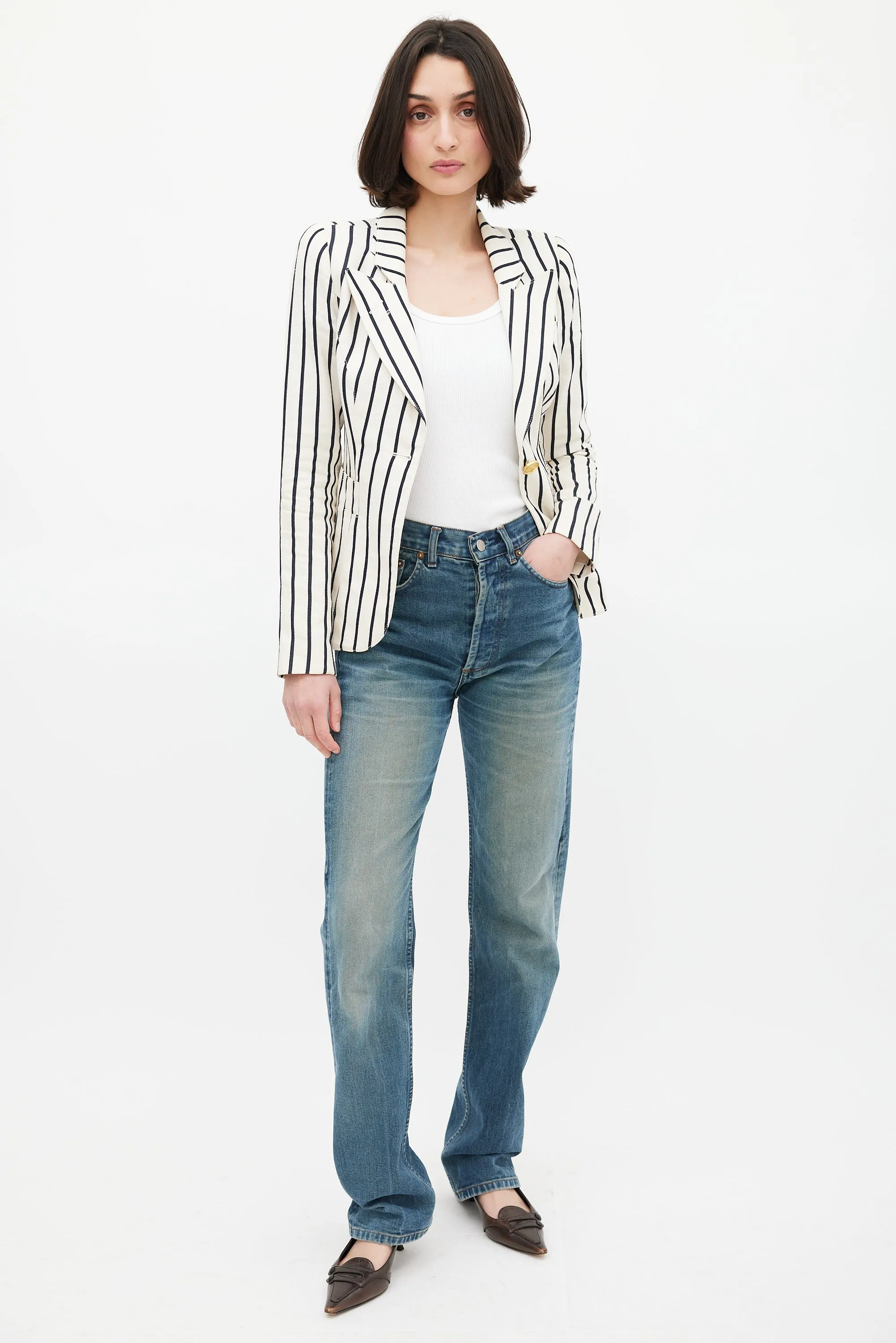 White & Black Striped Duchess Blazer