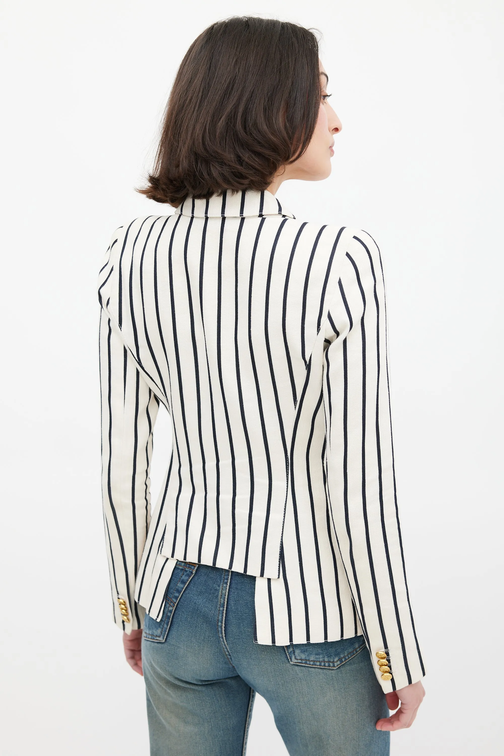 White & Black Striped Duchess Blazer