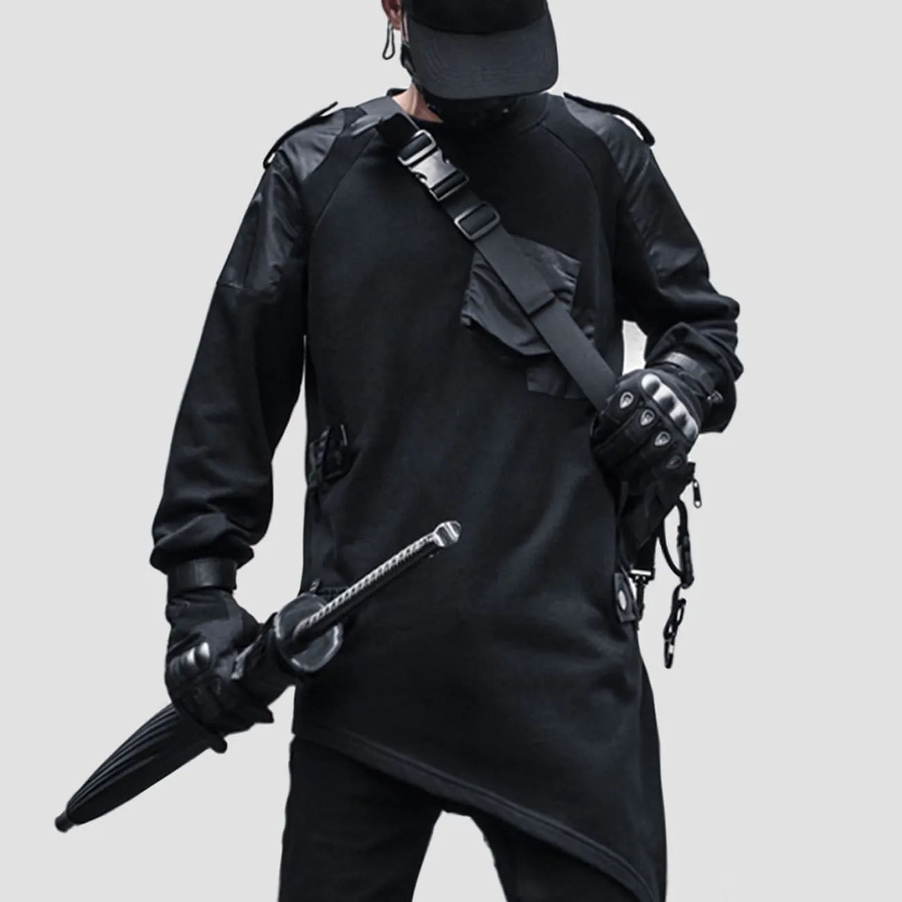 WLS Dark Function Asymmetric Patchwork Sweatshirt