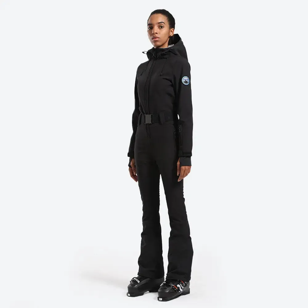 Women Hooded One Piece Ski Jumpsuits Belted Slim Fit Snowsuits Top Level