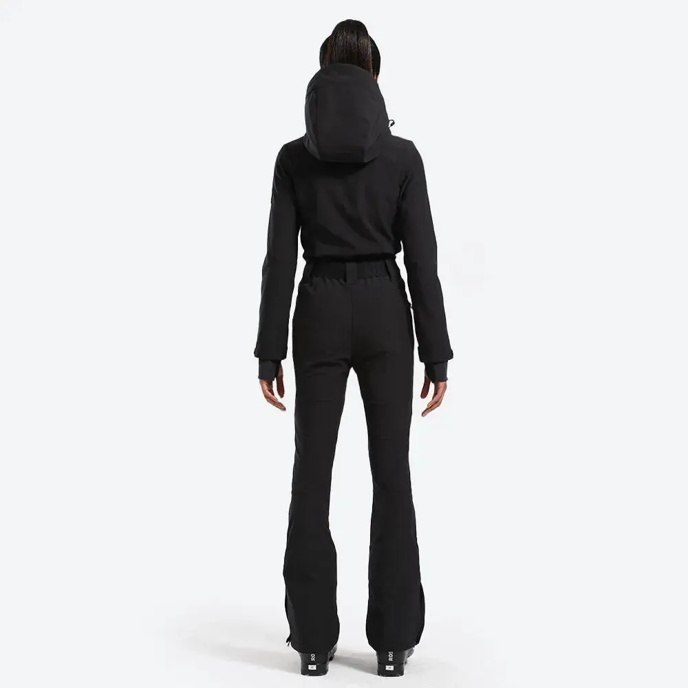 Women Hooded One Piece Ski Jumpsuits Belted Slim Fit Snowsuits Top Level