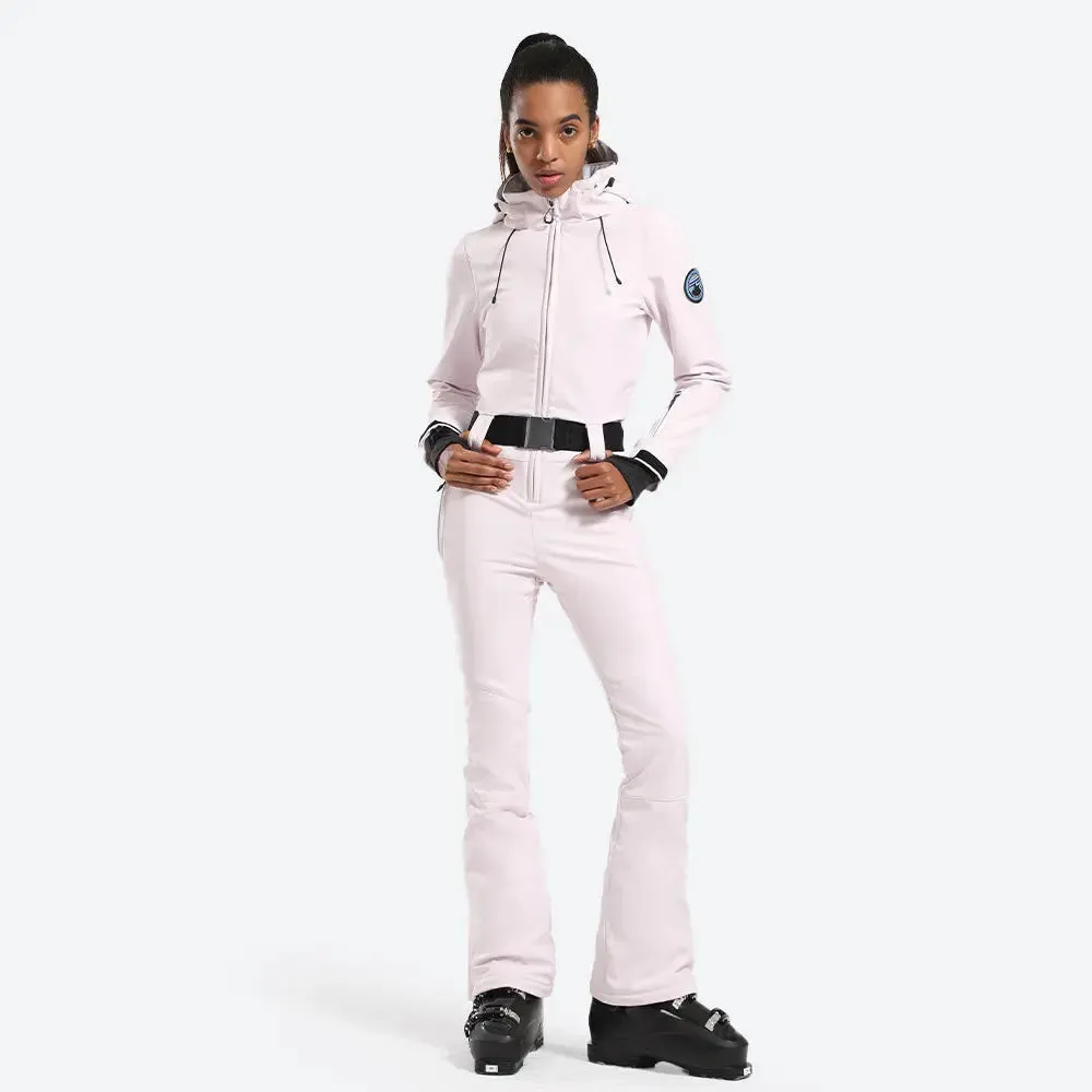 Women Hooded One Piece Ski Jumpsuits Belted Slim Fit Snowsuits Top Level