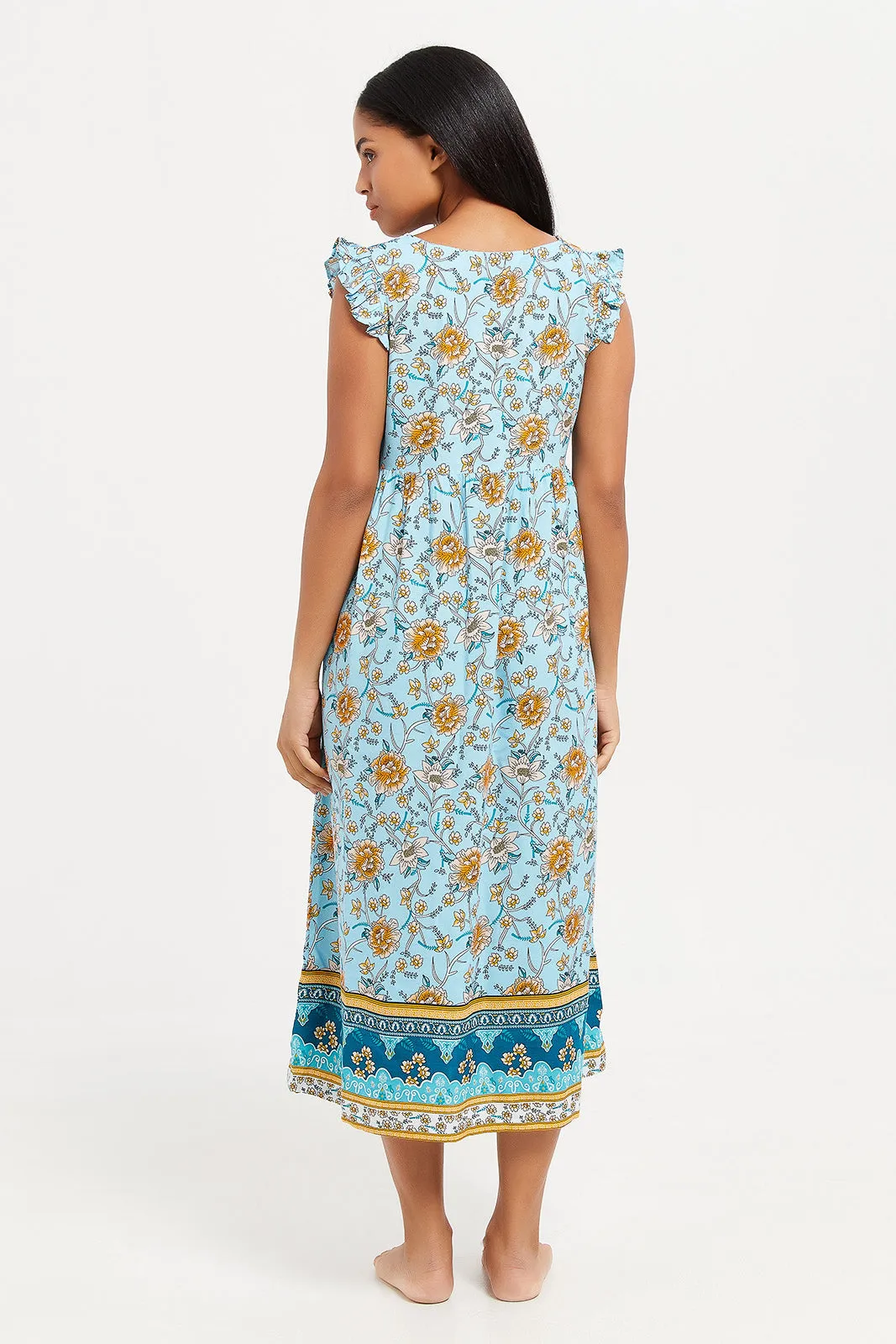 Womens Blue Printed Nightgown