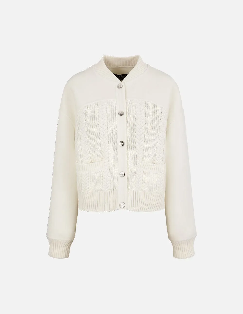 Women's Off-White Knitted Patchwork Woollen Jacket