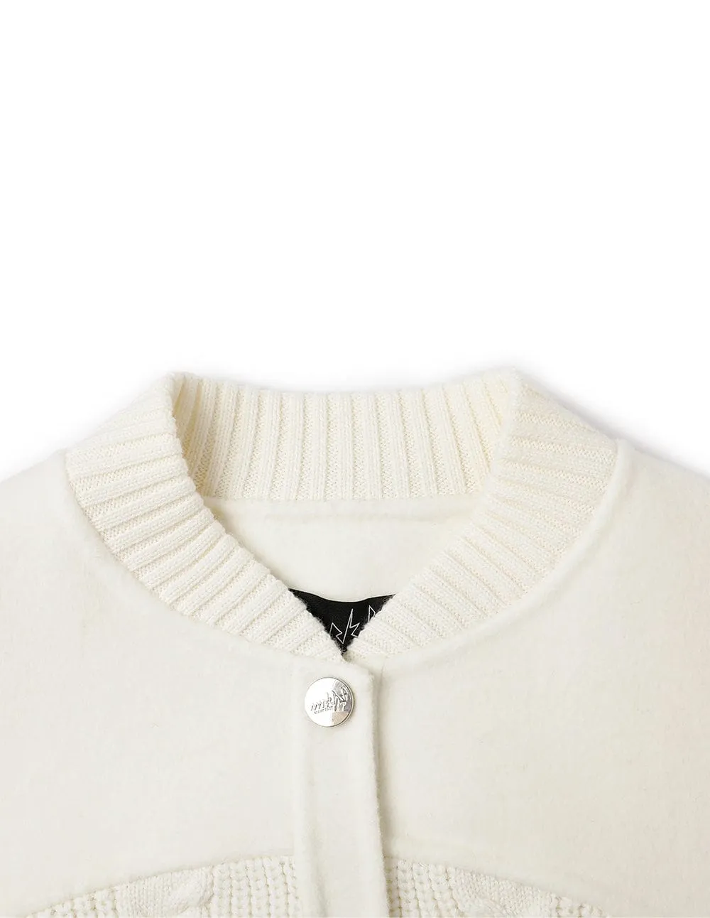 Women's Off-White Knitted Patchwork Woollen Jacket
