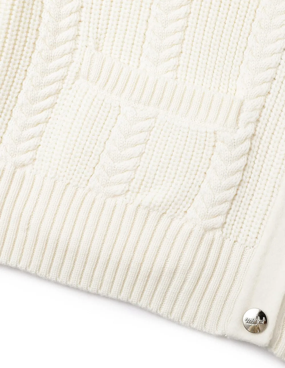 Women's Off-White Knitted Patchwork Woollen Jacket