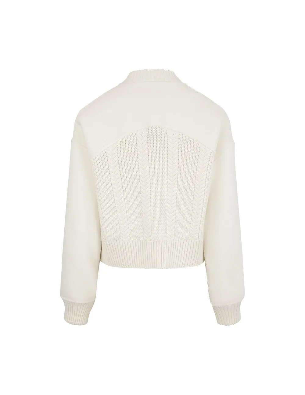 Women's Off-White Knitted Patchwork Woollen Jacket