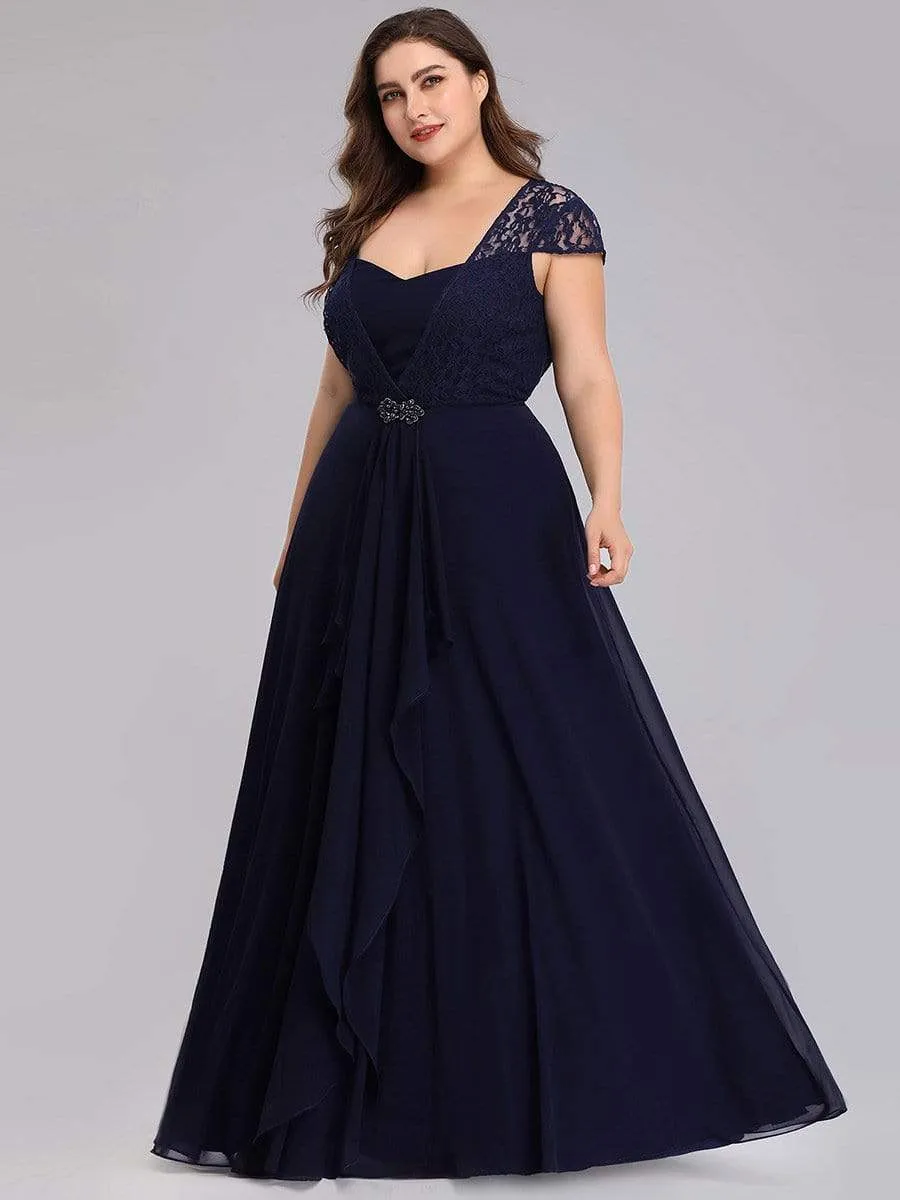 Women's Sweetheart Floral Lace Wedding Guest Dress with Cap Sleeve