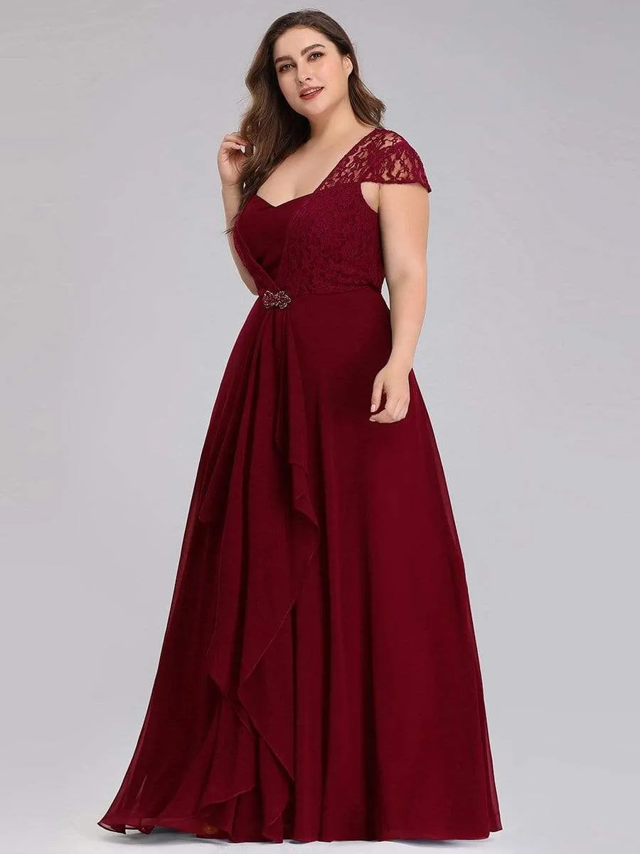 Women's Sweetheart Floral Lace Wedding Guest Dress with Cap Sleeve