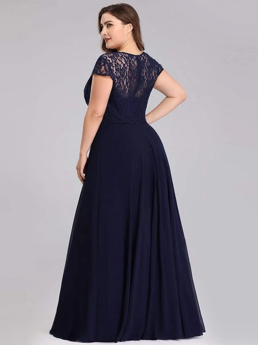 Women's Sweetheart Floral Lace Wedding Guest Dress with Cap Sleeve